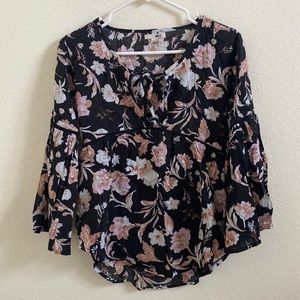 Amuse Society Black Floral Blouse
